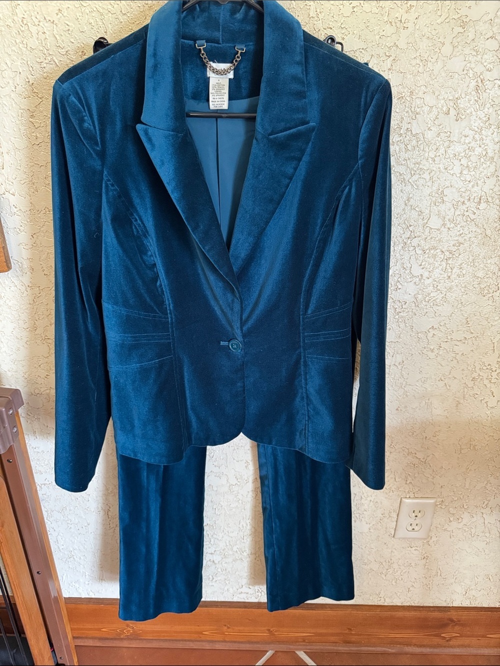 Cache Teal Velvet Blazer and Pants Set
